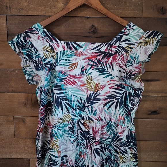 BEACHLUNCHLOUNGE Flutter Sleeven Linen Blend Button Front Floral Dress SZ L - Picture 7 of 8